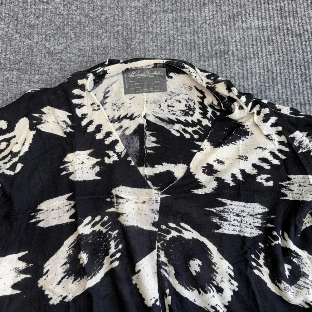 AllSaints Spitalfields Oversized Draped‎ Top Womens 10 Black White Grunge